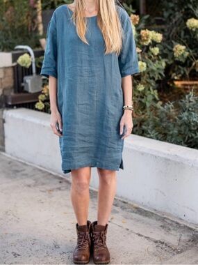 Vikolino Linen Bella Dress Ocean Green Midi
European Washed Lagenlook Size M/L